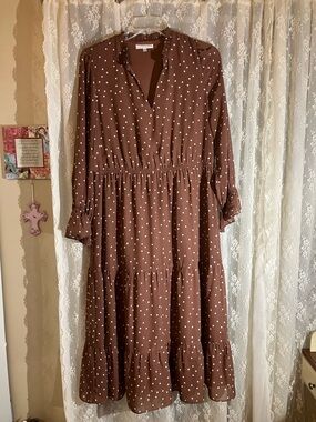 Sandra Darren Brown Polka Dot Tiered Maxi Dress